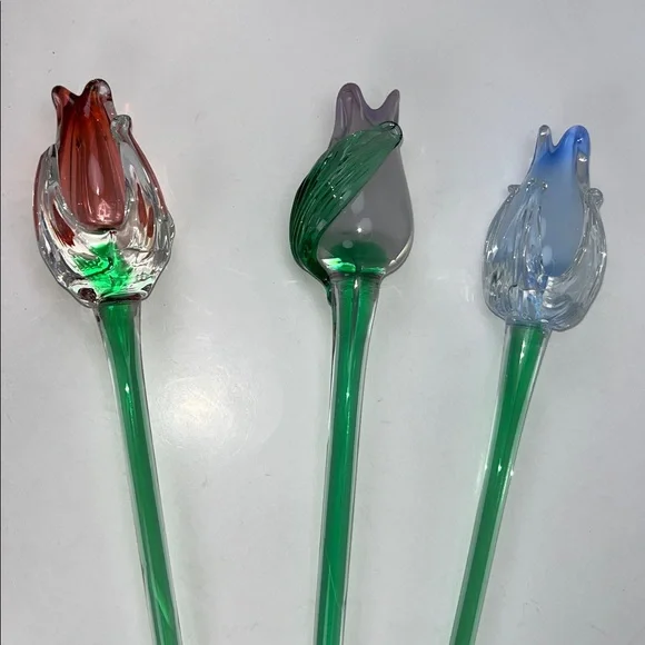 Mikasa Art Glass Hand Blown Murano Style ~ in Reddish/Blue/Lavender Tulip 🌷(3) - Picture 3 of 16